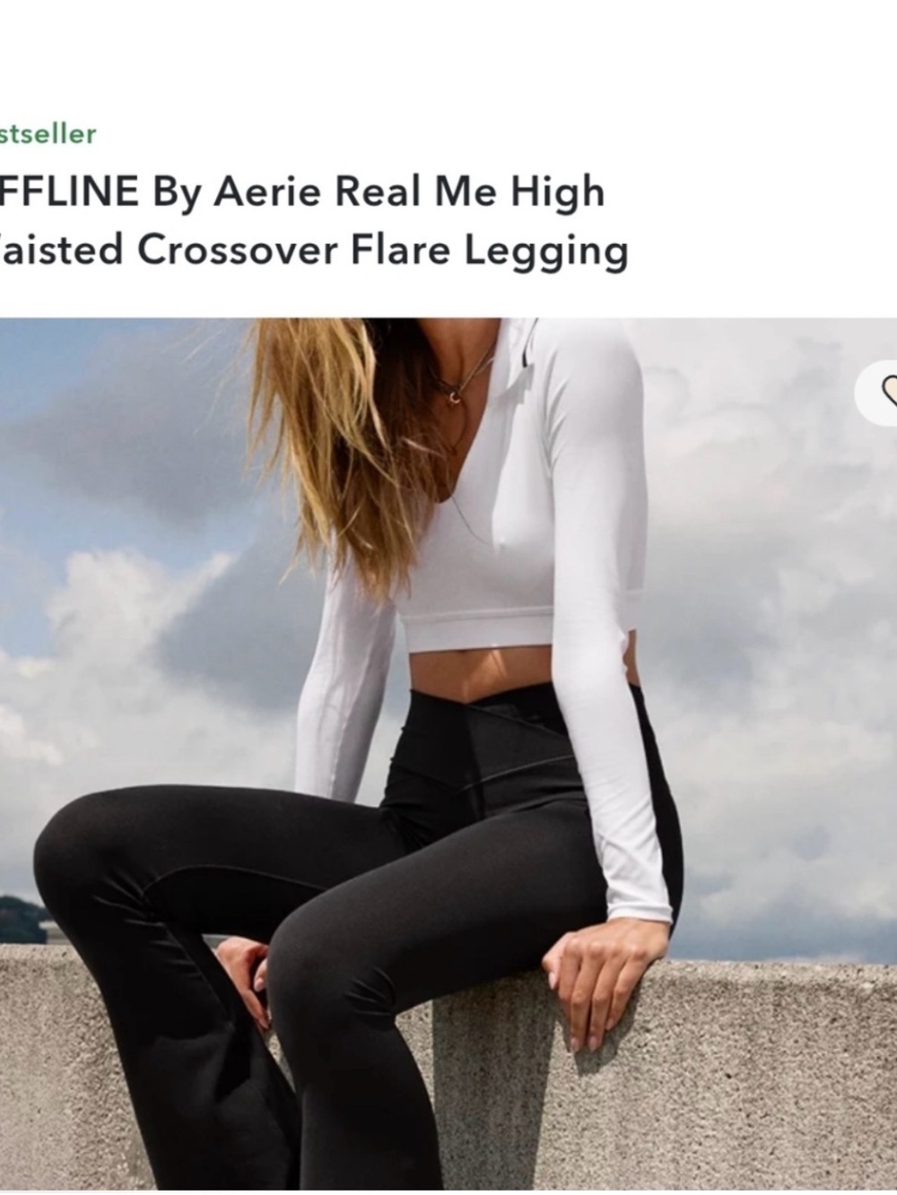 Aerie Crossover Real Me Flared Black V-Waist Leggings - Picture 2 of 6